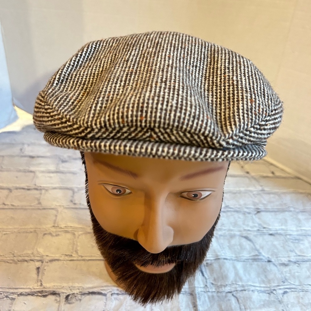 DORFMAN - PACIFIC VINTAGEGE BROWN TWEED MIX 100% WOOL EAR COVERAGE MENS CAP MED